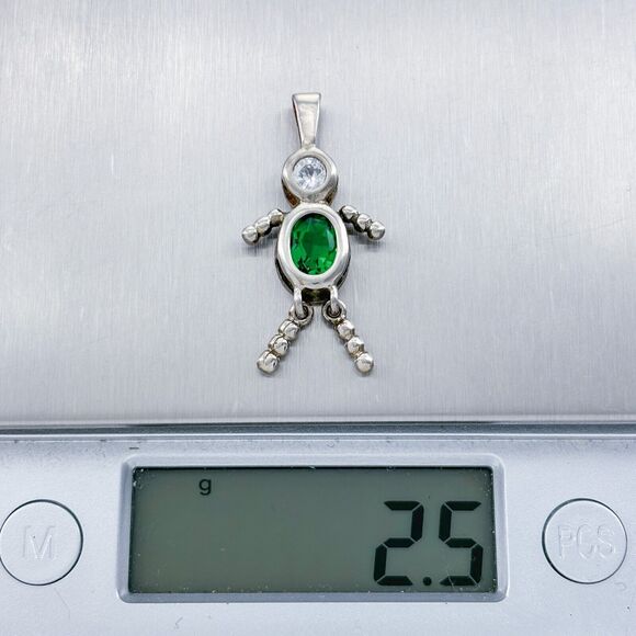 Nf Sterling Silver 925 Green Crystal Articulating Dangle Person Charm Pendant - Picture 6 of 6